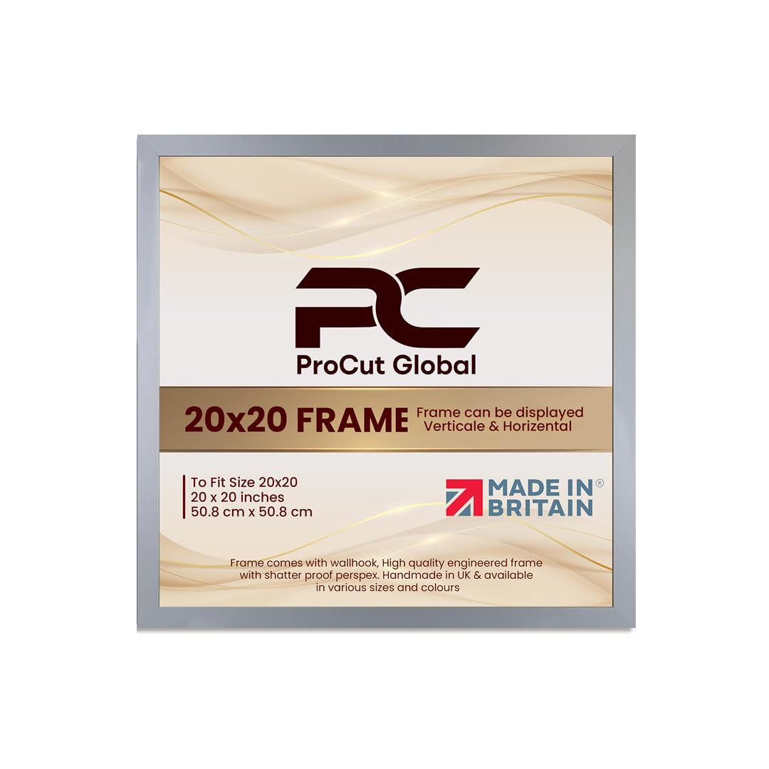 Procut Global 20X20 Silver Picture Frames - Modern Wooden Photo Frame with Shatterproof Perspex for Wall or Tabletop - Perfect for Posters, Certificates, Prints - Sizes & Colors Available