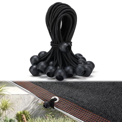 30pcs Heavy-Duty Bungee Cords with Balls - 6 Inch UV-Resistant Bungee Straps Tie Downs for Shade Cloth Tarp Canopy Tent Accessories Awnings Outdoor