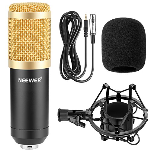 Neewer Nw-800 Condenser Microphone (Gold) With Suspension Boom Scissor Arm Stand, Table Mounting Clamp, Pop Filter And 48V Phantom Power Supply #TOP7