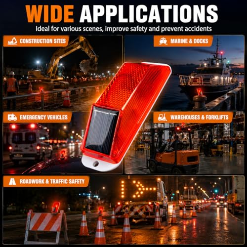 Image of Solar Strobe Warning Light, Solar Powered LED Flashing Safety Beacon, IP65 Waterproof Dusk to Dawn Warning Light, 1000M Visibility for Construction, Road Work, Dock, Warehouse, Marine