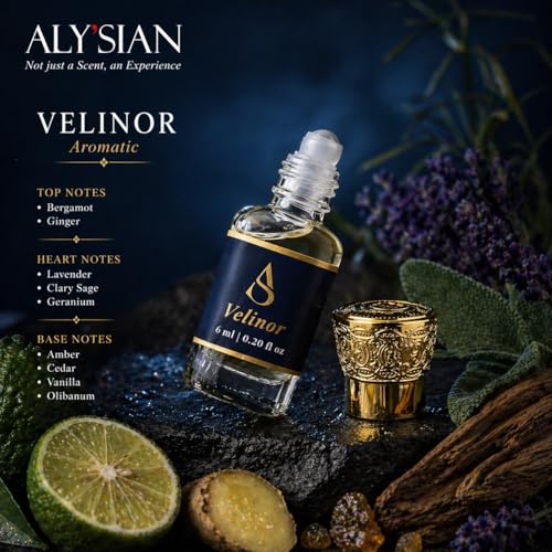 Image of ALY'SIAN Velinor Luxury Attar Perfume Oil for Men and Women 6ML Long Lasting Non Alcoholic Roll On Fresh Aromatic Fragrance Premium Blend Unisex Perfume Gift for Daily Wear and Special Occasions