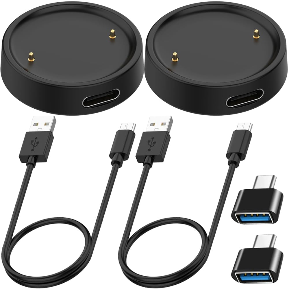 Xiatiaosann Kabel do ładowania USB do Amazfit Active 2 / Bip 6, zamienny kabel do ładowania, stacja ładująca typu C, z adapterem typu C na USB (2 sztuki, 60 cm/23,6 cala)