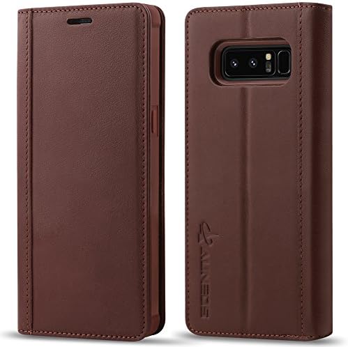 Case for Galaxy Note 8, AUNEOS Note 8 Wallet Case [Genuine Leather] [Shock Absorption ] Folio Flip Case Cover for Samsung Galaxy Note 8 (Brown)