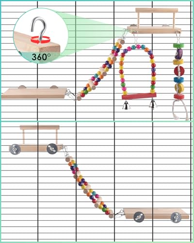 Image of DBNESS 5in1 Bird Parakeet Toys, Detachable Birdie Perches Platform Swing with Climbing Ladder, Parrot Cage Stand Accessories, Wooden Playing Gyms for Conure Cockatiel Lovebird Finch Budgerigar Pigeon
