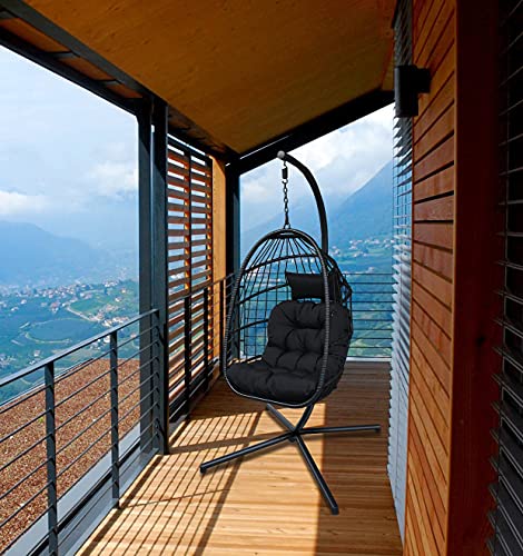 Avenlur Outdoor Patio Hanging Chair - Hammock Swing Egg Chair With Stand, Indoor/Outdoor Hanging Chair For Patio Bedroom Balcony (Black) #TOP2