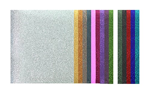 T-Vinyl Heat Transfer Vinyl Glitter Sheets Bundle For Diy T-Shirts: 12”×10”- 16 Pack Of 16 Assorted Colors – Best Iron On Htv Vinyl For Cricut, Silhouette Cameo And Other Vinyl Cutters. #TOP3