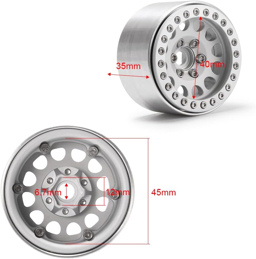 RC-Hub 4Pcs Aluminum Alloy 1.9" Beadlock Wheel Rims for 1/10 Axial SCX10 D90 TRX-4 CC01 RC Crawler Car (Mattee Sliver)