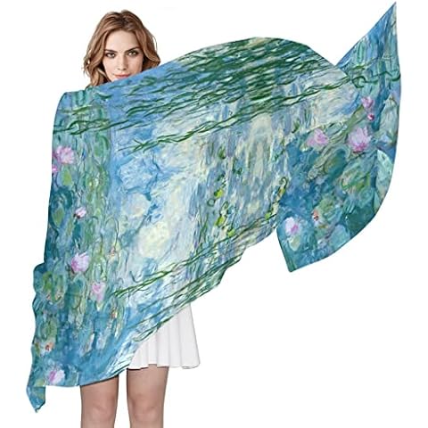 AHOMY Women's Scarf Water Lilies Claude Monet Oil Paintings Flowers Shawls and Wraps Winter Warm Long Large Scarves Cover