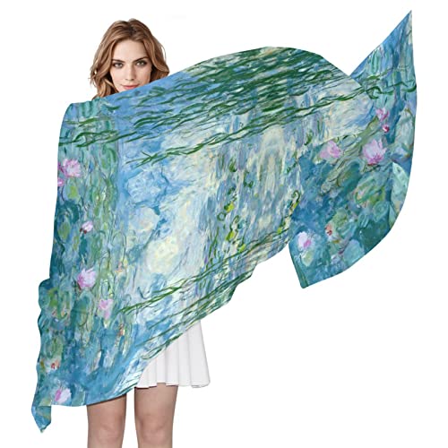 Women's Scarf Water Lilies Claude Monet Oil Paintings Flowers Shawls and Wraps Winter Warm Long Large Scarves