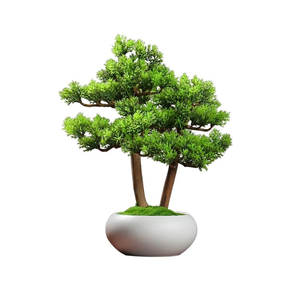 WOTZOV Artificial Plants, Chinese Feng Shui Artificial Bonsai Tree Ornaments Office Desktop Landscaping Fake Green Plants Decorative,Home Decor,White