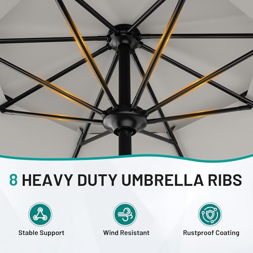 Image of AreShark 11ft 2 Tiers Patio Umbrella - Outdoor Umbrella Waterproof UV Protection, Market Table Umbrella w / 8 Sturdy Ribs&Crank for Pool, Porch, Garden(Ivory)