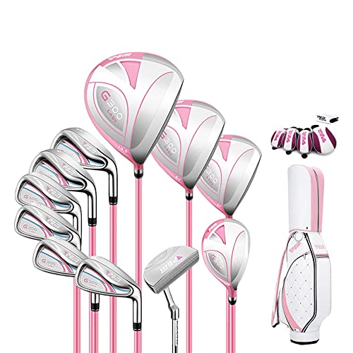 Conjuntos de Golf para Mujer,Set Completo para Principiantes,11 Palos de Golf con Bolsa de Transporte,Eje de Grafito,Mujer, Mano Derecha (Rosa)