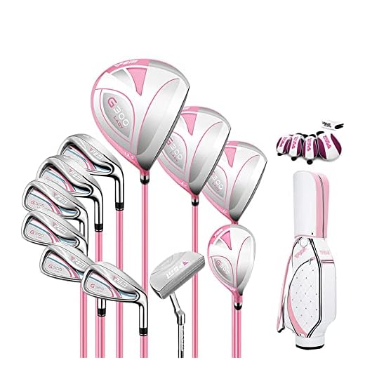 Golf Ladies Right Hand Club Set,Complete Beginner Golf Club Set,Graphite Shaft,Pack of 11 with Cart Bag (Pink)