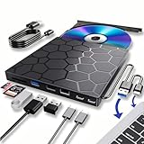 CHARMDOMI Reproductor de CD-DVD Portátil,CD Player-Lector de Tarjetas SD 9 en 1,Lector de CD Externa USB 3.0 y Tipo...