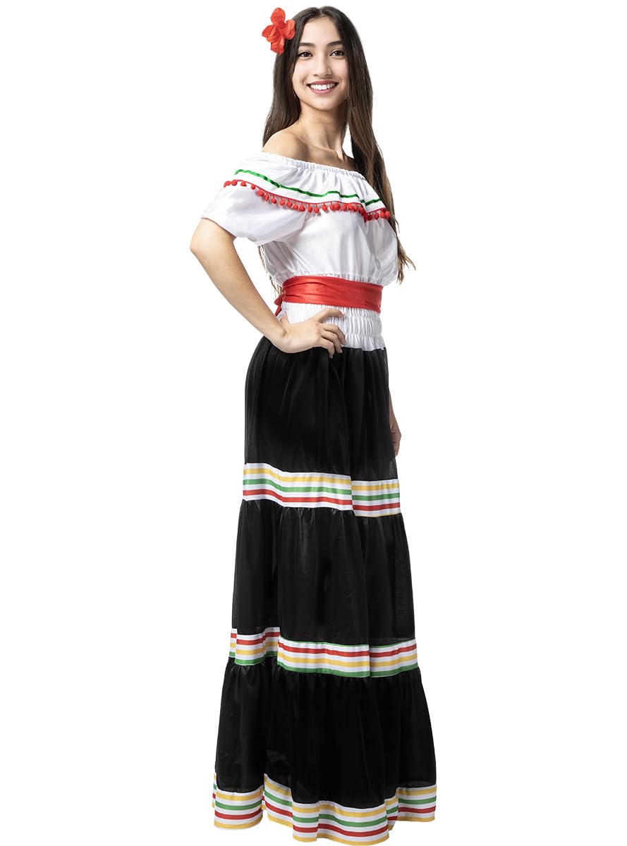 Funidelia | Costume da messicana da per donna Messico & Mariachi, Teschio messicano - Costume per Adulto e accessori per Feste, Carnevale e Halloween - Nero
