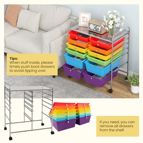 Image of LDAILY 12 Drawer Rolling Storage Cart, Craft Cart Organizer on Wheels w /Metal Frame, Large Capacity & Smooth Drawer, Rolling Cart w /Drawers for Classroom, Office