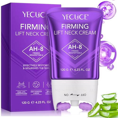 AH-8 Neck Creams for Sagging and Tighten Neck Firming Cream with Double Roller Massage Tighten and Lift Neck Cream for Neck and Chest Firming Smoothing Wrinkles & Fine Lines