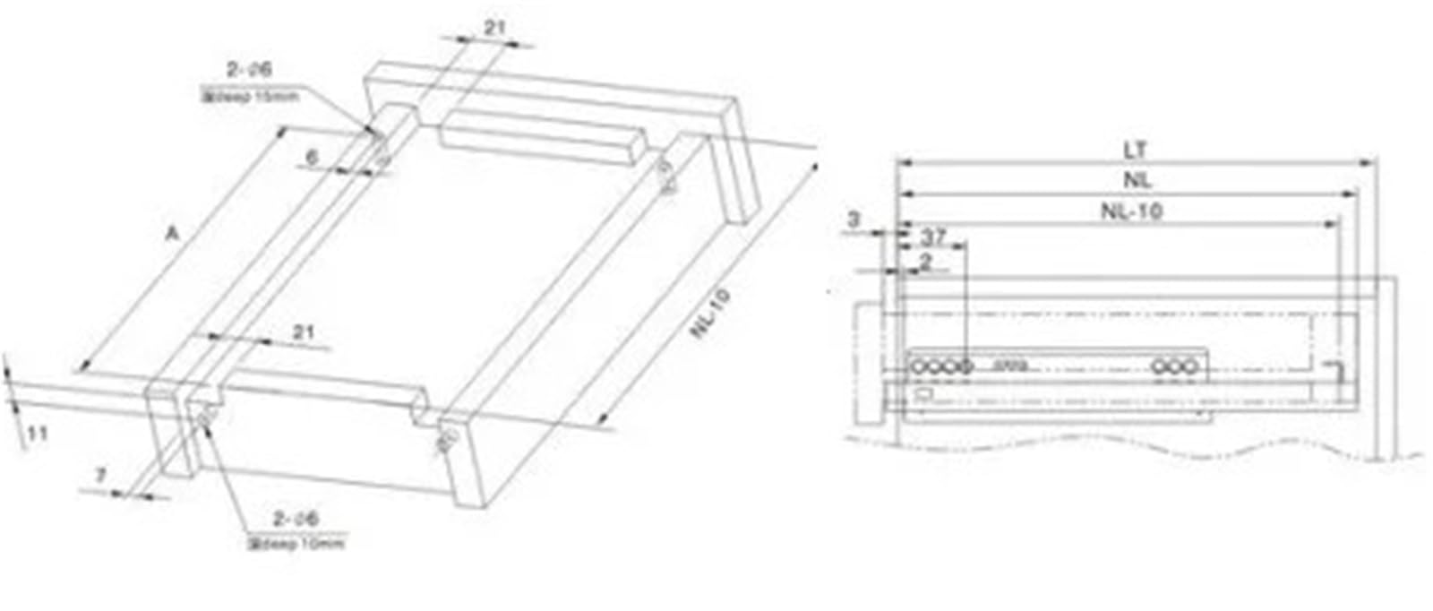 Kompatibel mit DTC Push Open Schubladenführung | Untermontierte 25-kg-Rebound-Schrankführungsschienen(14inches 350MM)