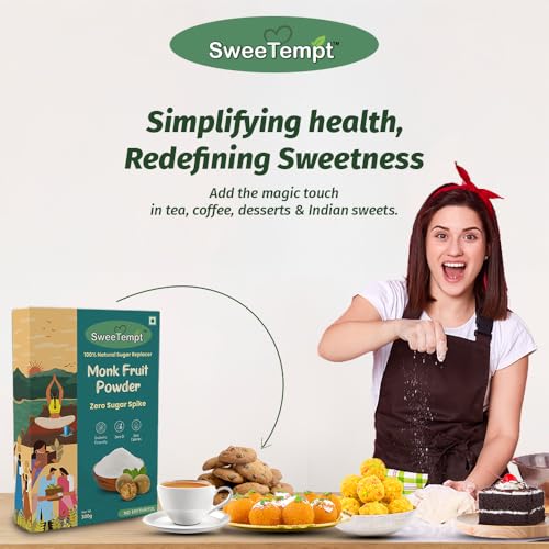 Image of SweeTempt Monk Fruit Sweetener Powder 300g | Zero Calorie Natural Sugar Replacer | No Erythritol | Diabetic, Keto Friendly | 1:1 Sugar Alternative for Tea, Coffee, Baking & Sweets