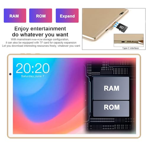 Image of 2026 Lastest Tablet 10 inch Android Tablet with 14GB RAM 128GB ROM, Octa-Core 2.0 GHz, 8000mAh Battery, 5G WiFi, BT 5.0, HD IPS Touchscreen, GMS, 5 MP + 8MP Dual Camera,Tablet with Keyboard Mouse,Gold