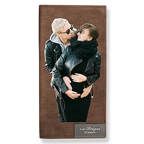 VEELU Personalized Wallets for Men, Custom Engraved Photo Long Leather Wallet for Men, Customized Picture Wallet Gifts for Father, Husband, Dad, Son, Boyfriend, Groomsmen