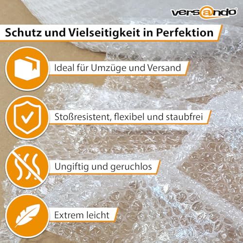 versando Premium Luftpolsterfolie 100m x 0,5m Versand, Verpackung, Umzug Noppenfolie Bubble Wrap LPF Rolle