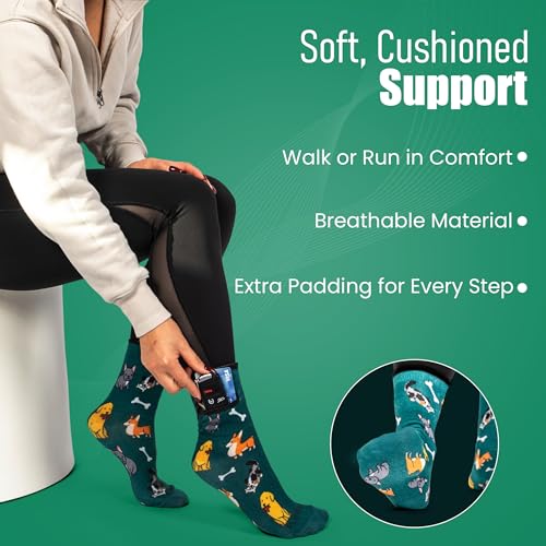 Image of Zipper Sock Wallet - Cotton & Polyester Zipper Socks with Pockets - Fits shoe size 6-13