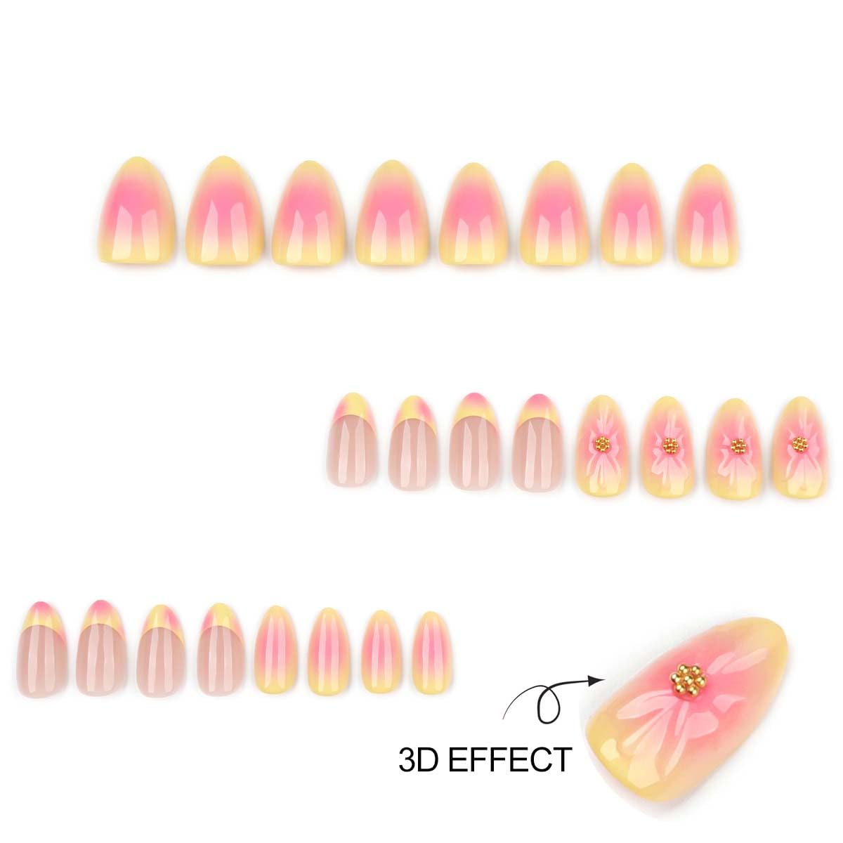 Short Almond Press On Nails - Summer Yellow and Pink image 2