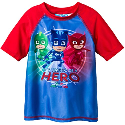 PJ Masks Boys Rash Guard Swimwear Top (2T, Hero Blue/Red)