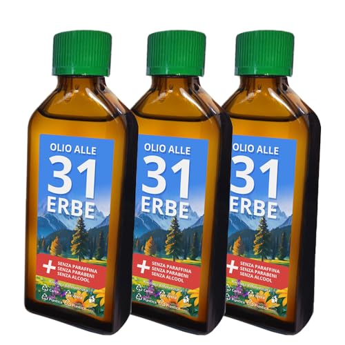 L'OLIO ALLE 31 ERBE E' DA TENERE A PORTATA DI MANO IN CASO DI: Raffreddore Mal di testa Mal di schiena Cervicale Crampi addominali Stress Stanchezza Forfora Rughe UTILE ANCHE COME: Dopobarba. Profumatore per ambienti, armadi o cassetti. Purificatore per ambienti.