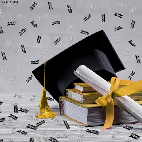 Image of KatchOn, Black and Silver 2026 Confetti - Pack of 500 | Graduation Confetti 2026, Balck and Silver Grad Party Supplies 2026, Graduation Decorations 2026, 2026 Graduation Table Decorations