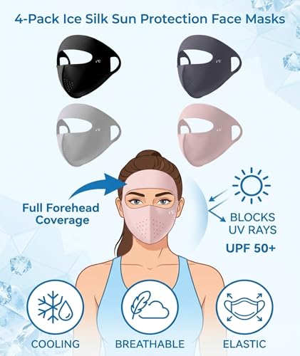 Image of NHCDFA 4PCS Face Mask for Sun Protection for Women, Four-Piece Cooling Ice Silk Set, Breathable Non-Ear Loop Design, Outdoor UV Protection Face Cover, Comfortable Daily Wear Accessory