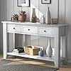 P PURLOVE Console Table for Entryway Wood Sofa Table with 3 Drawers and 1 Shelf for Hallway Living Room (Retro White)