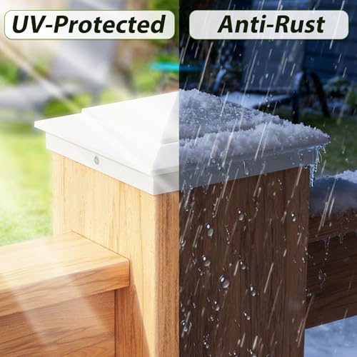 Image of 8 Pack Pyramid Aluminum Post Caps for 6x6 Wood Posts (Actual 5.5 inch x 5.5 inch) ，Durable Powder-Coated White Post Caps for Decks, Patios, Fences, Weather-Resistant, Rust-Proof PC66