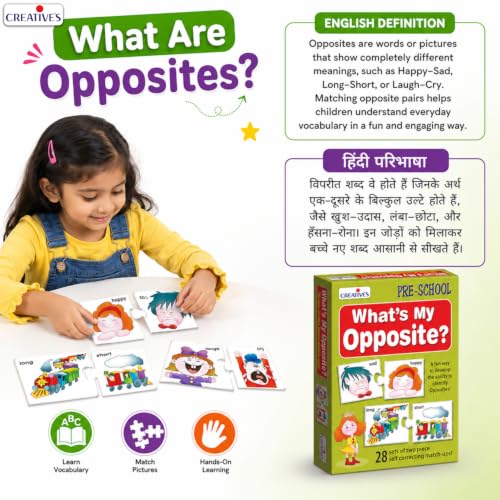 Image of Creative's What's My Opposite | Fun Game to Match and Learn Opposite Words | Picture Matching Educational Puzzles | Pre-School Learning for Boys & Girls | 56 Pieces Puzzles | Ages 4 & Up