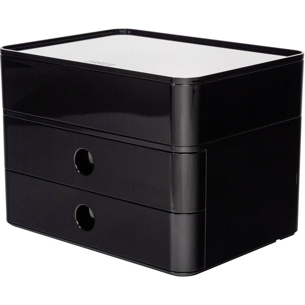 HAN Schubladenbox Allison SMART-BOX plus mit 2 Schubladen, Trennwand sowie Utensilienbox, inkl. Kabelführung, stapelbar, Büro, Schreibtisch möbelschonende Gummifüße, 1100-13, hochglänzend schwarz