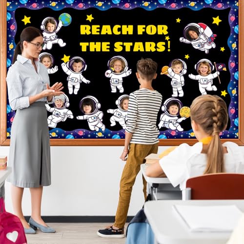 Image of gisgfim 80Pcs Outer Space Cutouts Back to School Decorations Bulletin Board Astronaut Paper Cut-Outs Classroom Decor for Boy DIY Craft Photo Wall Solar System Kindergarten Preschool Party Favor Supply