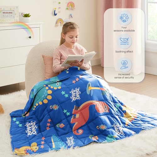 HOSUKKO Weighted Blanket - 5 lbs Blue Dinosaur Heavy Blanket - Breathable Blanket(36 * 48 inches, 5 lbs)