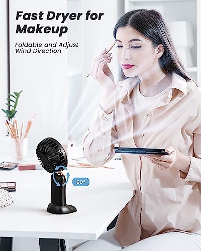 Image of coldSky Portable Handheld Fan, 4000mAh Battery Operated 3 in 1 Multifunction Personal Travel Fans with Digital Display, 90 Foldable Desk Fan with Base, 5 Speed Lash Fan for Makeup /Office (Black)
