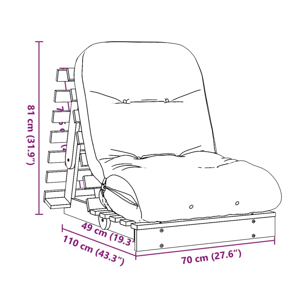VidaXL Canapé-lit Futon Avec Matelas 70x206x11 cm en Bois Massif de Pin - Style Japonais