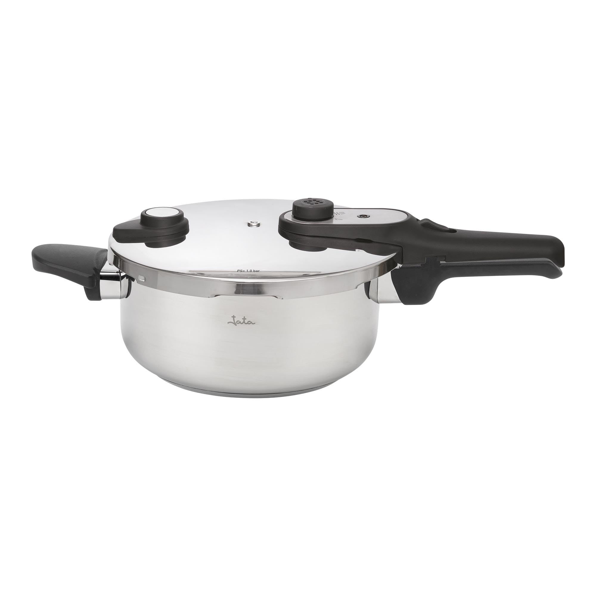 JATA HOGAR HOLL2224 - Olla Express a Presión 4 L de Acero Inoxidable, Olla Rápida con Cierre Giratorio, 3 Sistemas de Seguridad, Apta para Inducción y Todo Tipo de Cocinas, Ø 22 cm