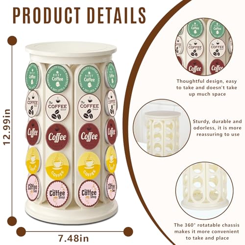 Image of K Cup Holder, Coffee Pod Storage Carousel Holder Organizer Compatible with 40 Keurig K-Cup Pods, Home or Office Kitchen Counter Organizer(White)