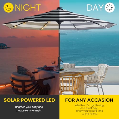 Image of Tempera Patio LED Umbrella with Light | Solar Outdoor Umbrella | Market Table Parasol with Push Button Tilt and Crank, with Sturdy Pole & Fade Resistant Canopy, Easy to Set