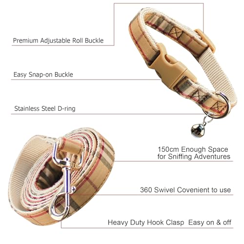 Cute Plaid Dog Collar Harness and Leash with Safety Buckle - Adjustable and No Pull Comfortable Dog Collars for Small Puppy, Stylish Durable Gift for Boy Girl Pets - Image 4