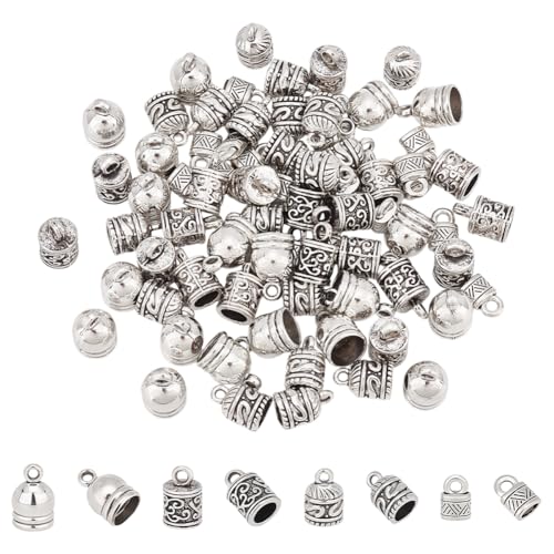 UNICRAFTALE About 80Pcs Cord Ends Caps 4 Styles Barrel Tassel Cord Ends Tibetan Leather Cord Ends Terminators End Tip Bead Caps Metal Tube Crimp Beads for Leather Cord Bracelets Jewelry Making