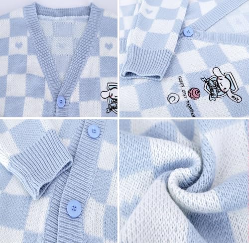 Image of Kawaii Cardigan for Women Girls Anime Plaid Cardigan Sweaters Long Sleeve Open Front Cardigans JK School Uniform, Blue S