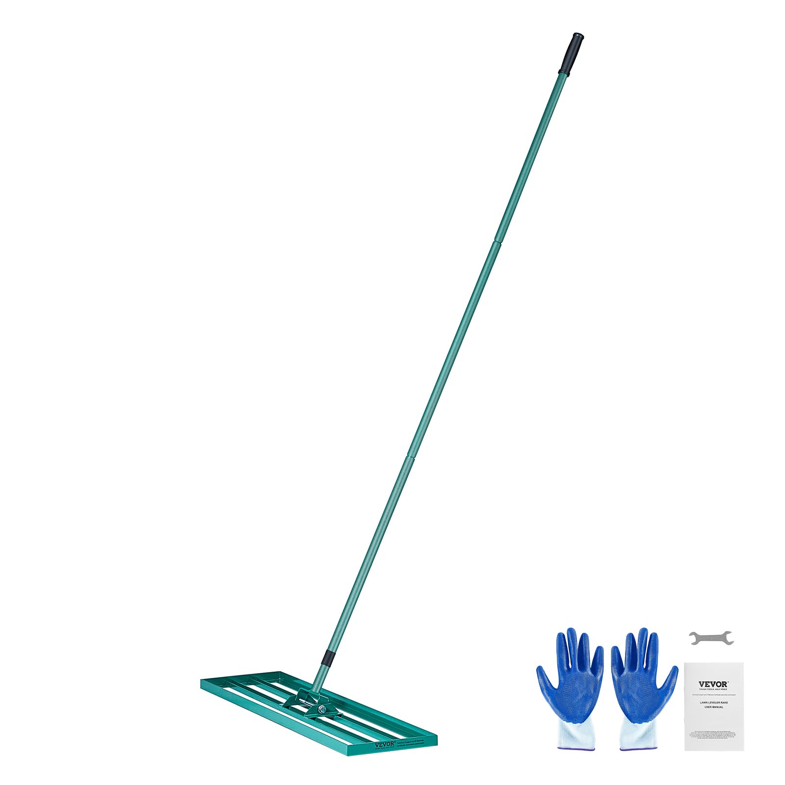 VEVOR Rastrillo Nivelador de Césped de 914x254 mm, Mango de Acero, Placa Base de 1981 mm, Rastrillo Nivelador de Suelo Resistente de Aleación de Aluminio para Césped, Golf, Patio, Campos de Jardín