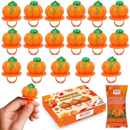 Pumpkin Candy 3D Ring Pops - 18 Individually Wrapped Suckers Bulk Pack - Fall Candy Party Favors - Thanksgiving Treats