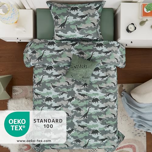Twin Comforter Set for Boys-3 Pieces Glow in The Dark Dinosaur Twin XL Bedding Set with 1 Comforter, 1 Decor Pillow, 1 Pillow Sham