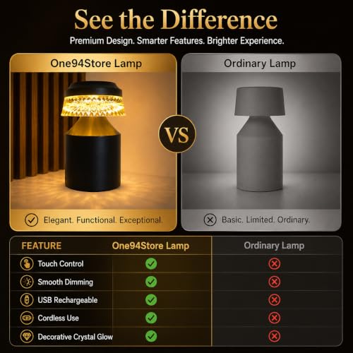 Image of One94Store Acrylic Crystal Desk Lamp Design-2 | Touch Control Dimmable Warm Light | USB Rechargeable Decorative Table Lamp for Bedroom, Living Room & Cafe